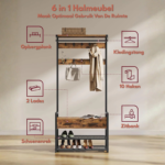 Wieszak na ubrania z szafką na buty, szufladami i drążkiem – mebel do przedpokoju 6-w-1 - Image 4