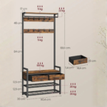 Wieszak na ubrania z szafką na buty, szufladami i drążkiem – mebel do przedpokoju 6-w-1 - Image 3